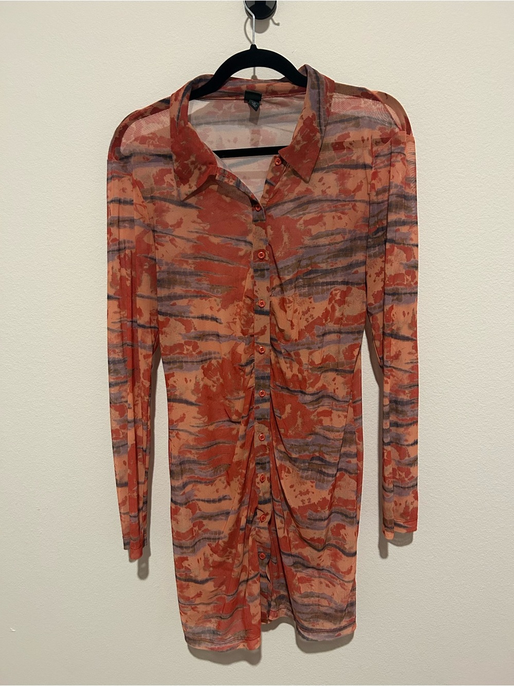 Wild Fable Orange and Blue Sheer Button Up Dress